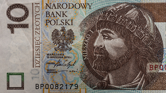 Meshko I Prince Polish portrait from Polish money 10 zlotys, Polish currency, texture from money.2021