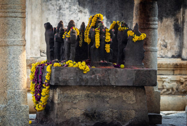 istock View of Navagrahas (nine heavenly bodies as well as deities) in a temple, Avani, Karnataka, India 1286536419