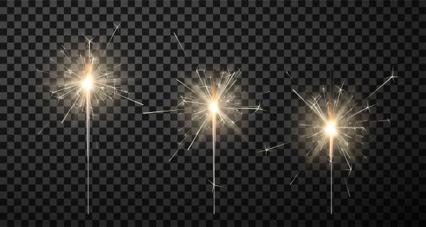 illustrations, cliparts, dessins animés et icônes de sparklers avec des bâtons de différentes longueurs ensemble réaliste. collection de lumières festives du bengale. - cierge magique illustrations