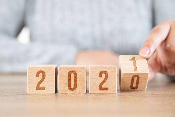 istock Hand Flipping Wooden Cubes from Year 2020 to 2021 1286538794