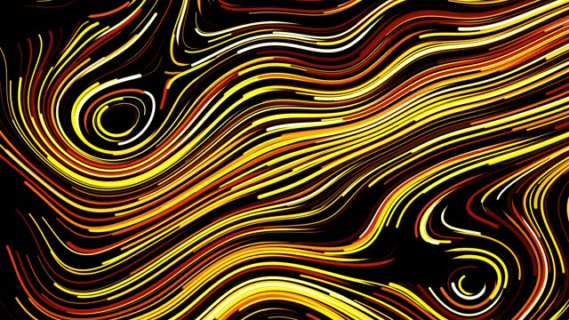 Abstract creative looped bg with curled lines like yellow trails on surface. Lines form swirling pattern like curle noise. Abstract 3d looping flowing animation as bright creative festive bg