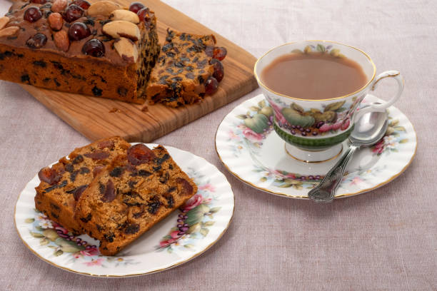 Cup of tea and slice of fruit cake