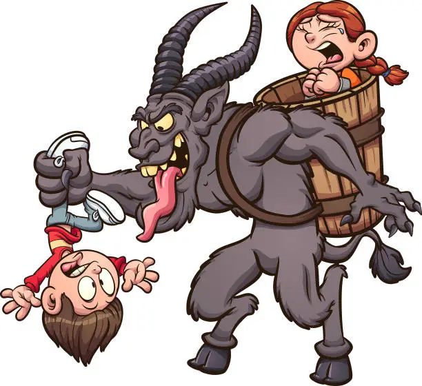 Vector illustration of Krampus Kidnapping