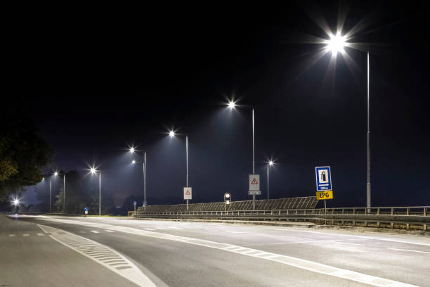 istock empty night street with modern LED illumination 1286550386