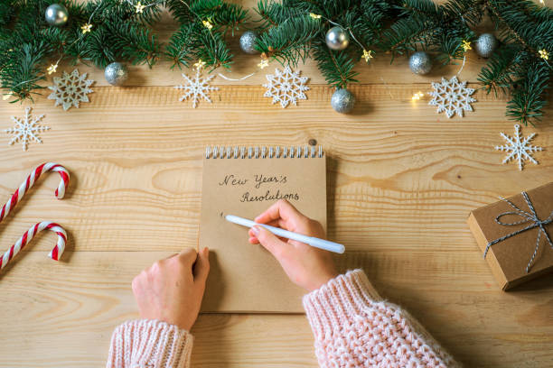 istock New Year resolutions written in notepad with Christmas tree branches and decorations on the background 1286554963