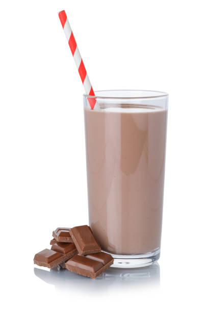 istock Chocolate milk shake milkshake in a glass straw isolated on white 1286558403