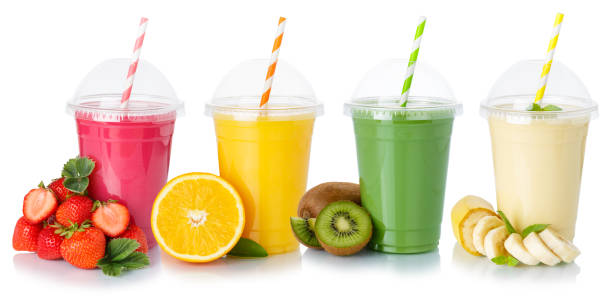 istock Fresh fruit juice smoothies orange drink drinks cups healthy eating isolated on white 1286558446