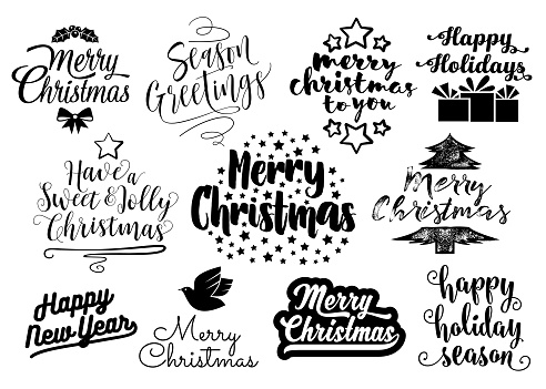 Group of lettering greetings for the Christmas holiday season.