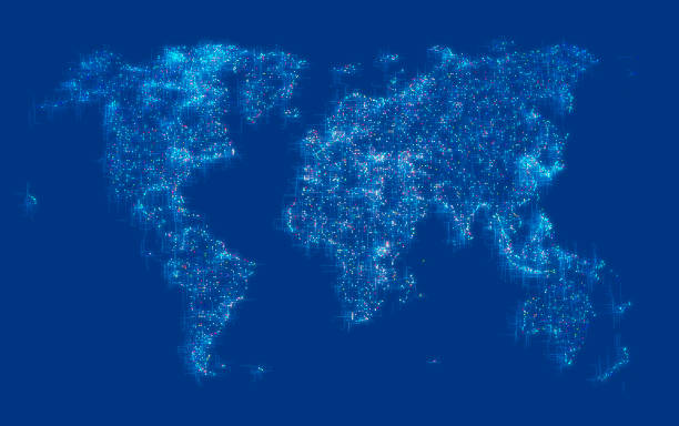 istock Digital world map, connections and links, internet and speed. Particles. Planisphere. The world of social networks and influencer. 1286560447