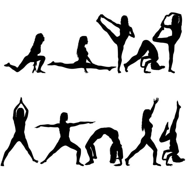 istock Set silhouette girl on yoga class in pose on a white background 1286563240
