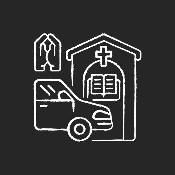 illustrations, cliparts, dessins animés et icônes de conduisez à travers l’icône blanche de craie de cabine de prière sur le fond noir - bible stand