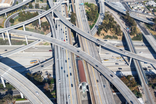 istock Century Harbor Freeway interchange intersection junction Highway Los Angeles roads traffic America city aerial view photo 1286578569