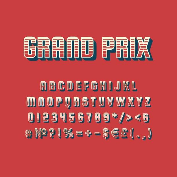 ilustrações, clipart, desenhos animados e ícones de conjunto de alfabetos 3d vetoriais vintage grand prix - grand prix