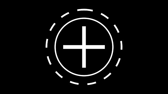 Cross aim icon, computer generated. 3d render of bacdrop with target symbol. Circle, crosshair and dotted line