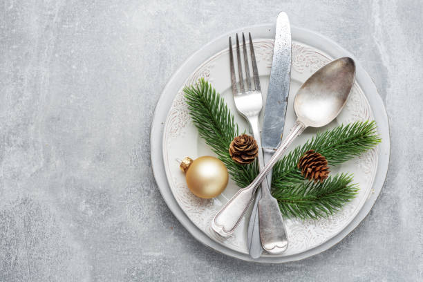 istock Christmas cutlery on plate 1286587531