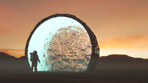 istock Astronaut entering portal transportation 1286593756
