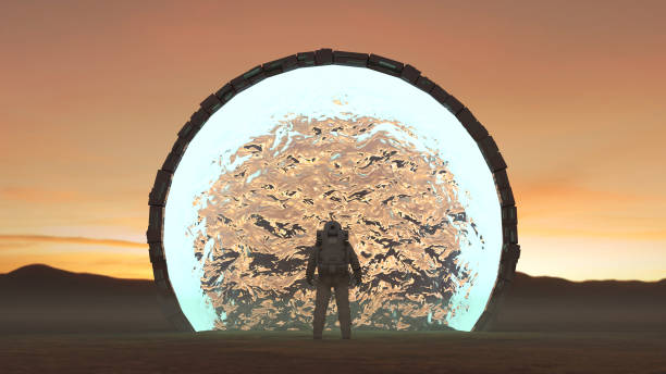 istock Astronaut entering portal transportation 1286593762