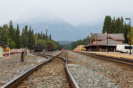 CP Rail Train at Banff Railway Station, Alberta Canada