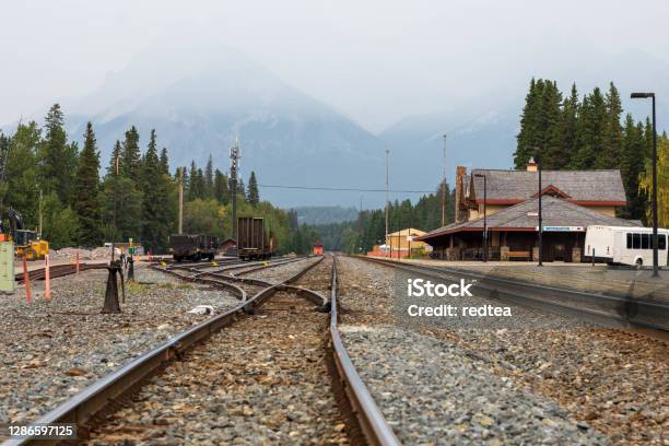 Cp Rail Train At Banff Railway Station Alberta Canada Stock Photo - Download Image Now