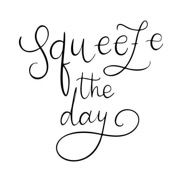 istock Squeezy the day - vector lettering quote. Hand drawn calligraphy quote with frame of lemons and leaves. 1286598592