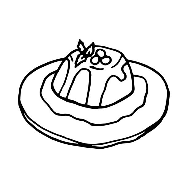 パンナコッタイタリアの伝統的な食べ物。手描きのスケッチ スタイル。レストランメニューやパッケージデザイン、ポスター、ウェブのための白い背景に分離されたベクトルイラスト。 - cupcake sugar isolated on white white background点のイラスト素材／クリップアート素材／マンガ素材／アイコン素材