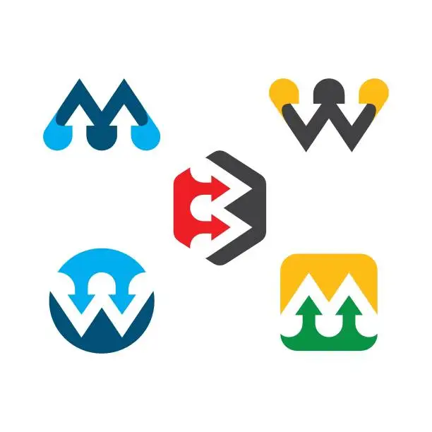Vector illustration of w,m arrow  Letter Icon Design Vector