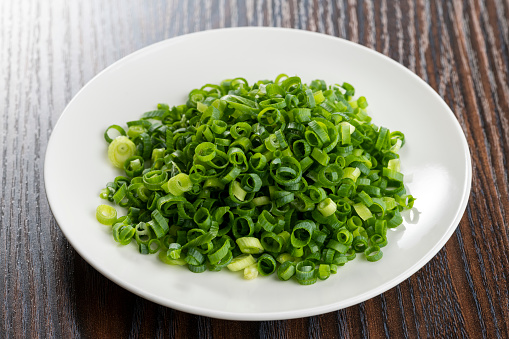 Chopped green onions on a plate