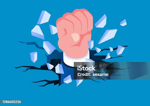 istock Isometric powerful fists shattered the ground 1286605226