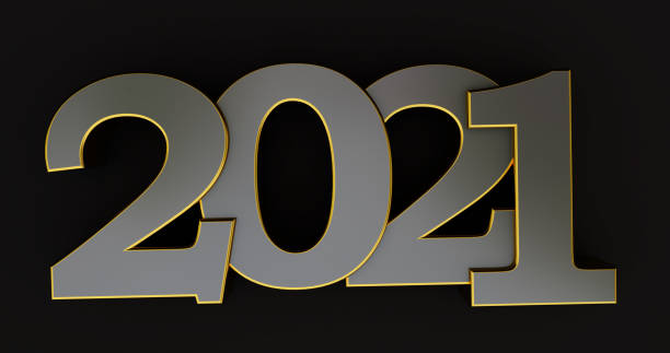 istock 2021 New year isolated on black background. Shiny gold sign, 3D render 1286605272