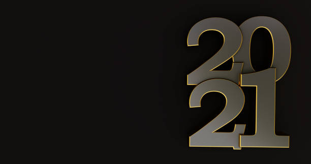 istock 2021 New year isolated on black background. Shiny gold sign, 3D render 1286605912