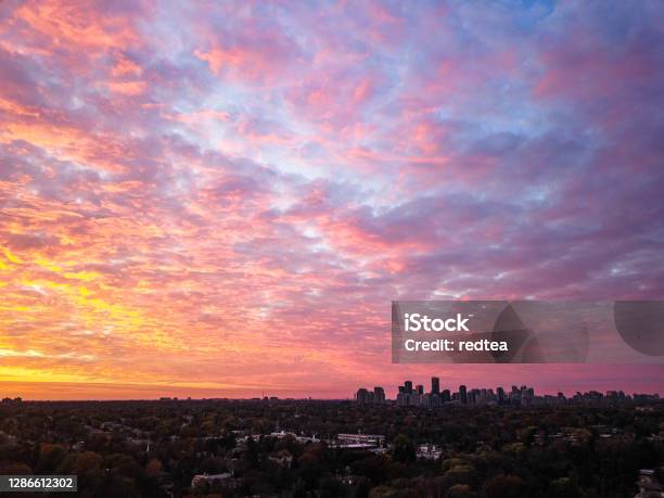 Aerial View Of Downtown Toronto In Autumn Stock Photo - Download Image Now - September, Toronto, Aerial View