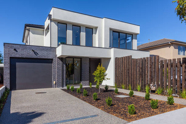 moderno edificio adosado exterior en australia - townhomes fotografías e imágenes de stock