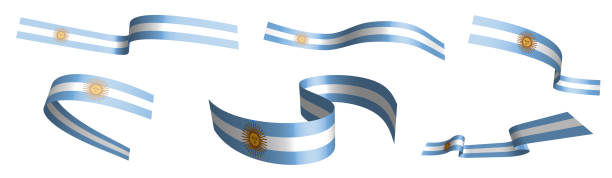 Set of holiday ribbons. Argentina flag waving in wind. Separation into lower and upper layers. Design element. Vector on white background Set of holiday ribbons. Argentina flag waving in wind. Separation into lower and upper layers. Design element. Vector on white background argentinian flag stock illustrations