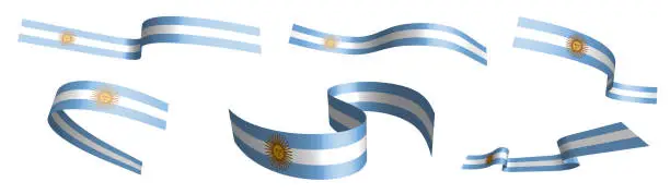 Vector illustration of Set of holiday ribbons. Argentina flag waving in wind. Separation into lower and upper layers. Design element. Vector on white background