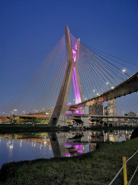 istock Stayed Bridge in Sao Paulo across the Pinheiros river at Night 1286621896