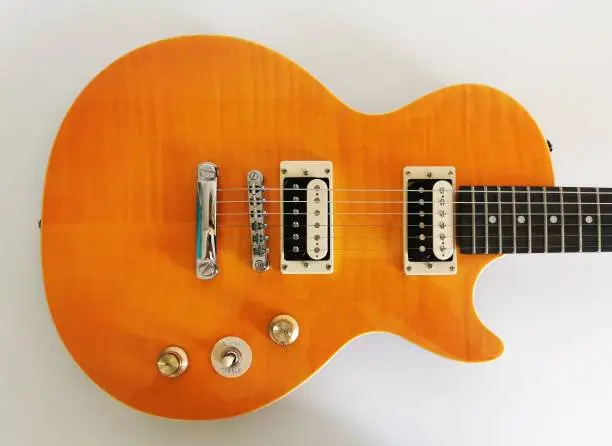 SAO PAULO, BRAZIL - JULY 10, 2020: Part of Epiphone Les Paul Slash Model.