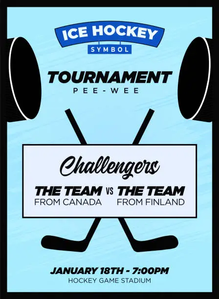 Vector illustration of Ice Hockey NHL Playoff Party Template for Promo Flyer or Poster Template on Blue Ice Background