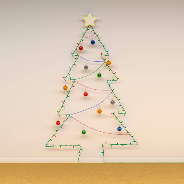 istock DIY Christmas Tree Made From Fairy Lights And Baubles On A White Domestic Interior Wall 1286626998