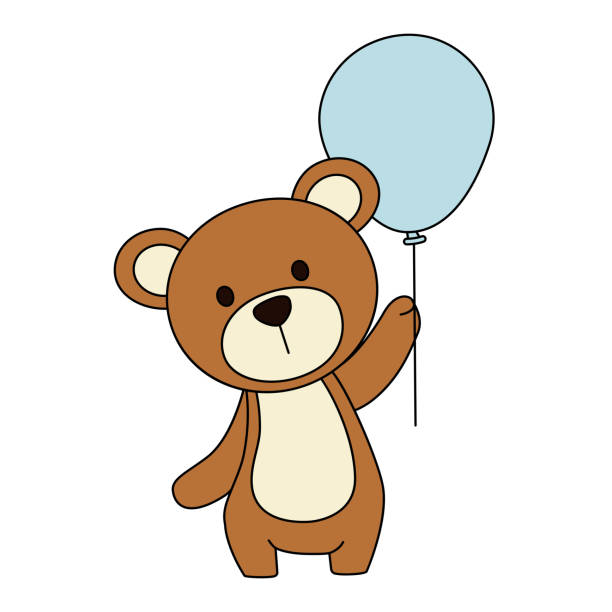 Vector Of Cartoon Cute Bear With Blue Balloon Stock Illustration - Download  Image Now - Teddy Bear, Balloon, Bear - iStock