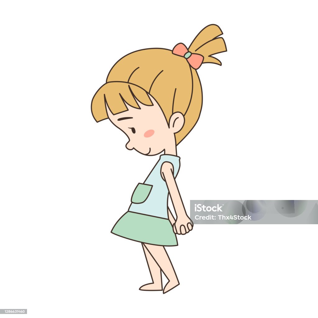 Cartoon Cute Shy Cheerful Little Girl Stock Illustration - Download Image  Now - Shy, Child, Cartoon - iStock