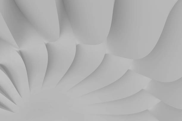 istock Modern abstract parametric three-dimensional background of a set of wavy white three-dimensional petals converging in a cent. 3D illustration 1286633141