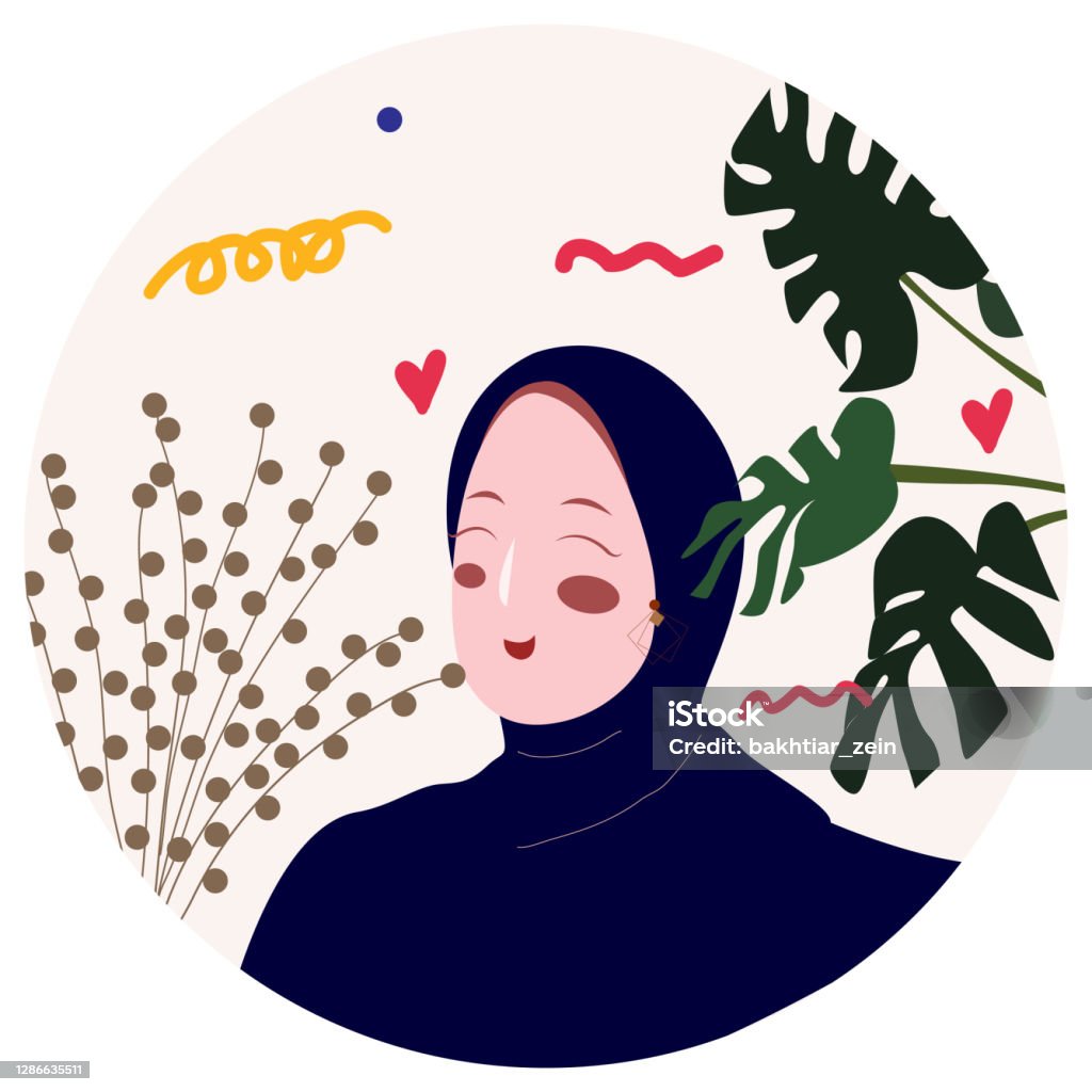 Ilustración de Sonrisa De Mujer Musulmana Con Flor De Hoja De Planta  Ornamental En Forma De Círculo Estilo De Dibujos Animados Planos y más  Vectores Libres de Derechos de Hiyab - iStock