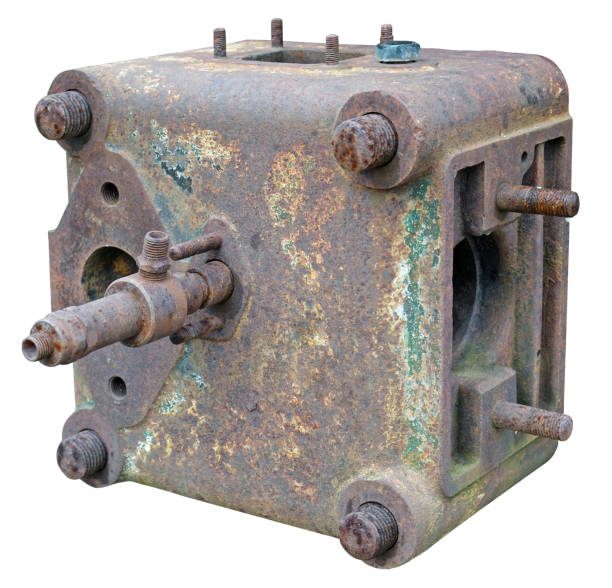 istock Mechanical distribution mechanism in a vintage diesel engine. Isolated 1286636829