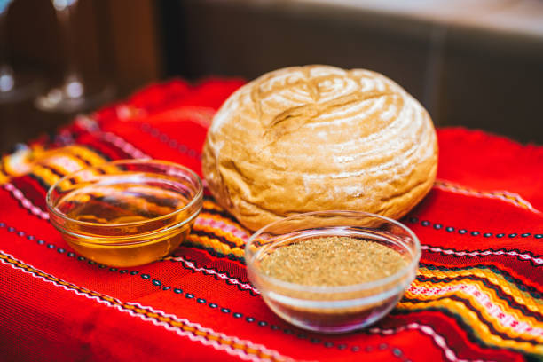 Traditional homemade bread for a balkan wedding ritual