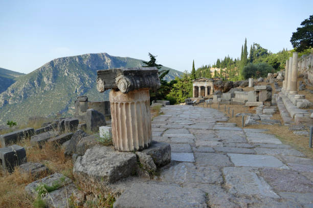 istock Treasury of Athenians and pillar, Ancient Greek archaeological site Delphi 1286641326
