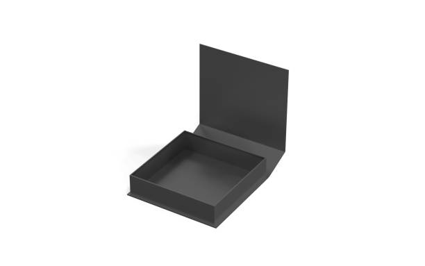 istock Black blank hard cardboard box mock up template, 3d illustration. 1286641421