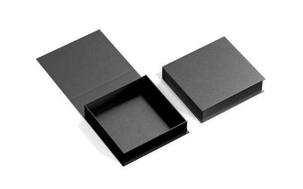 istock Black blank hard cardboard box mock up template, 3d illustration. 1286641440