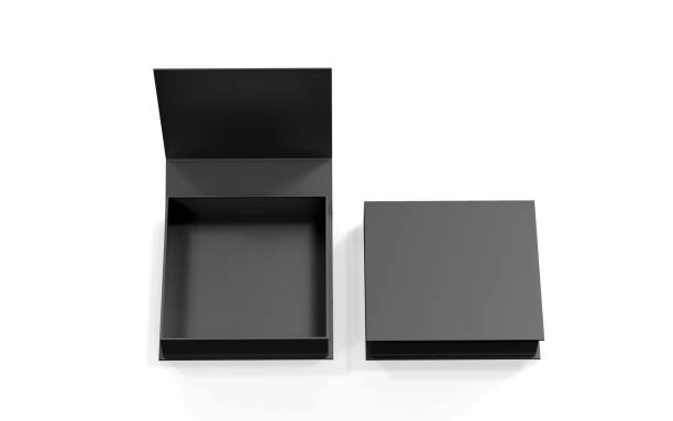 istock Black blank hard cardboard box mock up template, 3d illustration. 1286641450