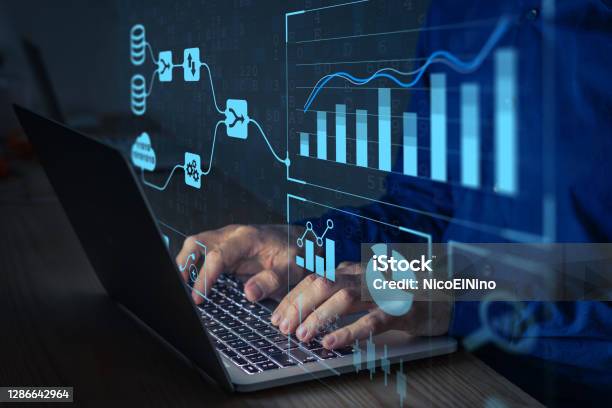 Analyst Working With Business Analytics And Data Management System On Computer To Make Report With Kpi And Metrics Connected To Database Corporate Strategy For Finance Operations Sales Marketing Stock Photo - Download Image Now