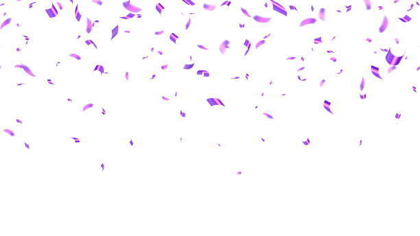 illustrazioni stock, clip art, cartoni animati e icone di tendenza di viola foglio piccoli coriandoli che cadono - birthday present christmas pink white background